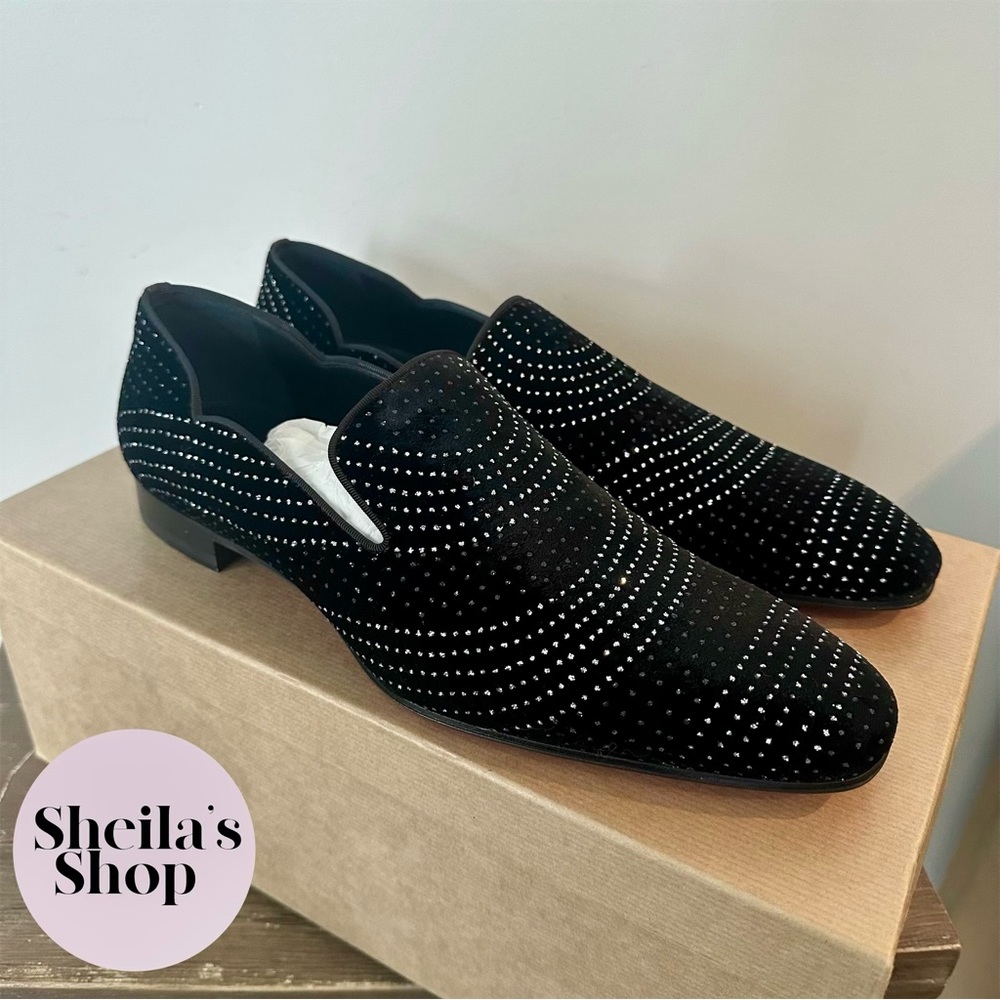 NIB Christian Louboutin Dandy Chick Velvet Black Silver Loafers Size 42
